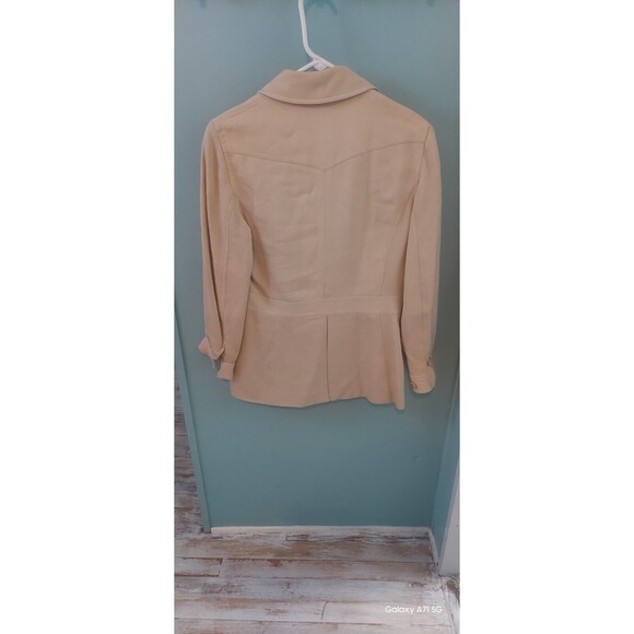 Banana Republic Jacket Size 6 Beige Silk Wool Blend Collared Button Up Pockets - Picture 4 of 8